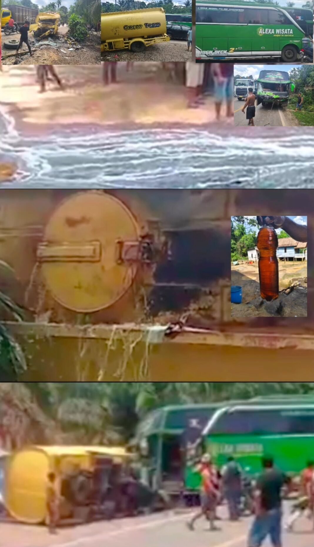 Tabrakan Bus dan Truk Tangki di Telang: Sopir Tewas, Solar Tumpah ke Pemukiman