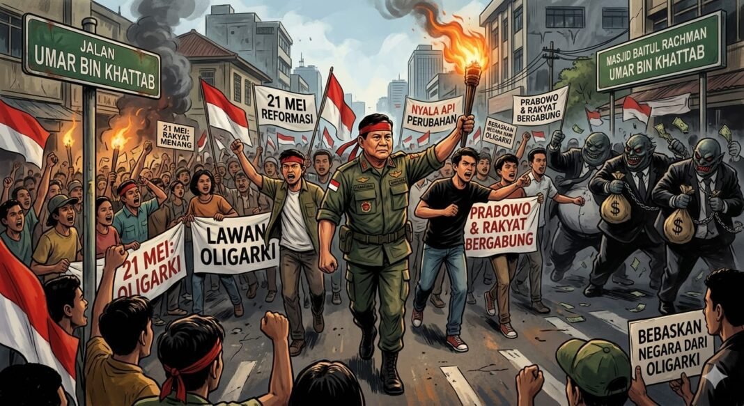 Menyalakan Kembali Api 21 Mei: Prabowo, Perang Lawan Oligarki, dan Langkah Kesatria di Jalan Umar bin Khattab