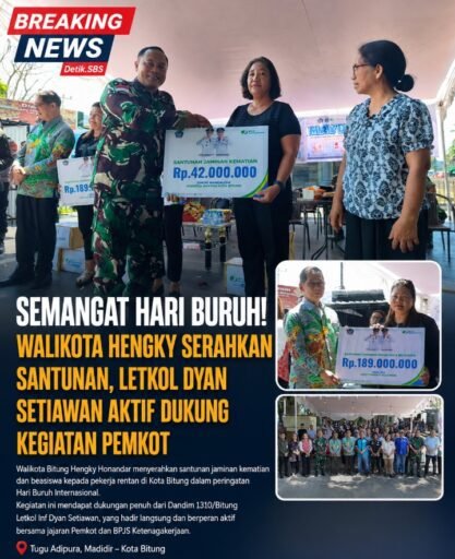 Semangat Hari Buruh! Walikota Bitung Serahkan Santunan, Letkol Dyan Setiawan Aktif Dukung Kegiatan Pemkot