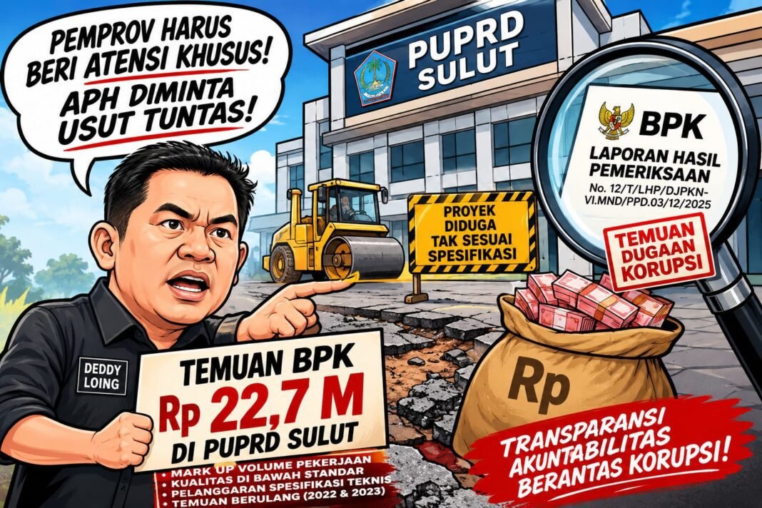 AKTIVIS DESAK PEMPROV BERI ATENSI KHUSUS TEMUAN BPK Rp,22,7 M, DI PURPD SULUT, APH HARUS USUT TUNTAS AKTIVIS DESAK PEMPROV BERI ATENSI KHUSUS TEMUAN BPK Rp,22,7 M, DI PURPD SULUT, APH HARUS USUT TUNTAS