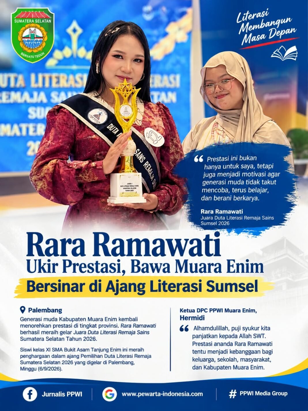 Muara Enim Cemerlang Rara Rahmawati Sang Juara Duta Literasi Remaja Sains,Sumsel 2026 Muara Enim Cemerlang Rara Rahmawati Sang Juara Duta Literasi Remaja Sains,Sumsel 2026