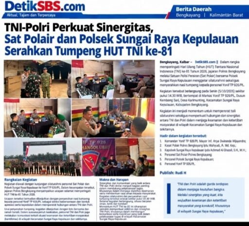 TNI-Polri Perkuat Sinergitas, Sat Polair dan Polsek Sungai Raya Kepulauan Serahkan Tumpeng HUT TNI ke-81 TNI-Polri Perkuat Sinergitas, Sat Polair dan Polsek Sungai Raya Kepulauan Serahkan Tumpeng HUT TNI ke-81